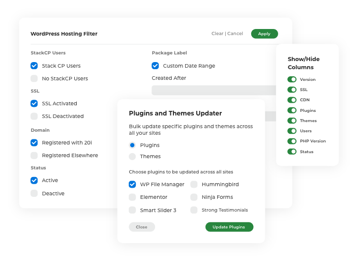 WordPress hosting filter menu