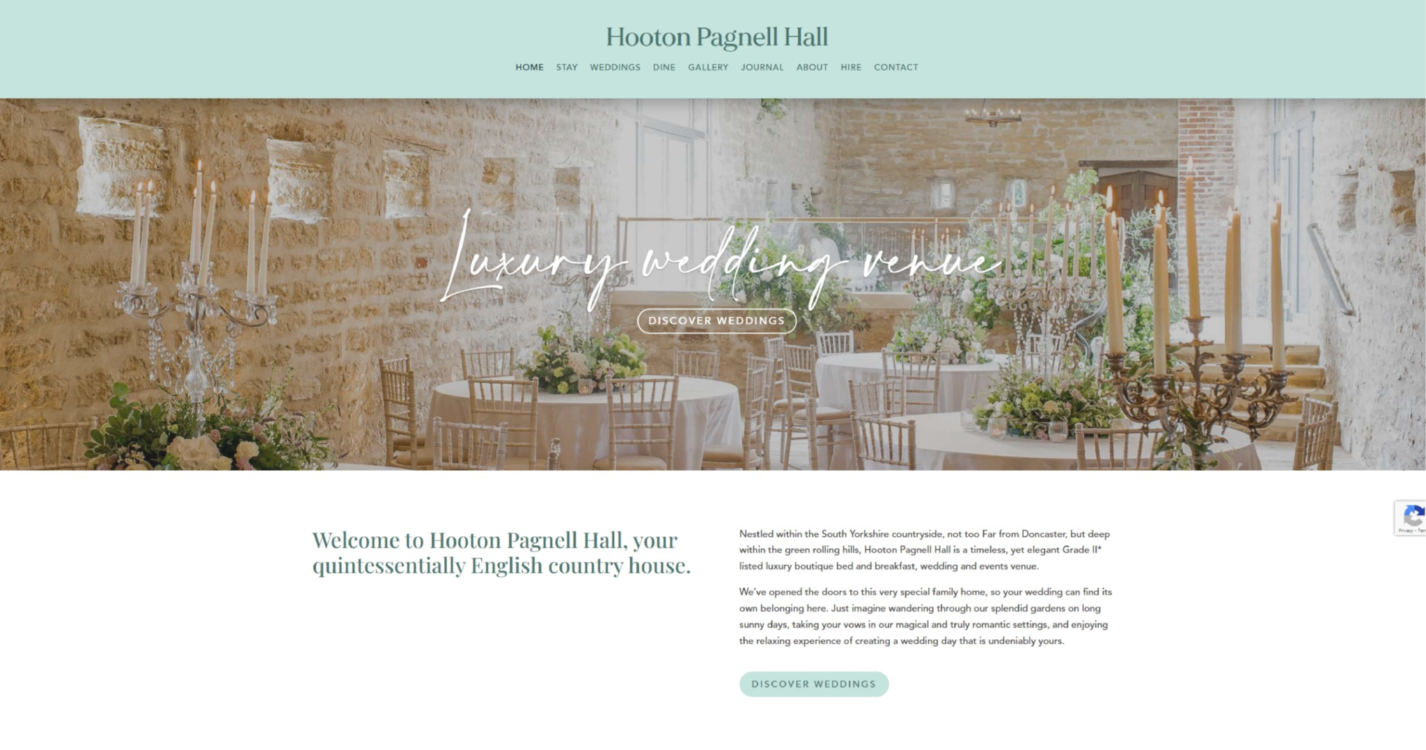 Screenshot of the Hooton Pagnell Hall website by Marketing Labs