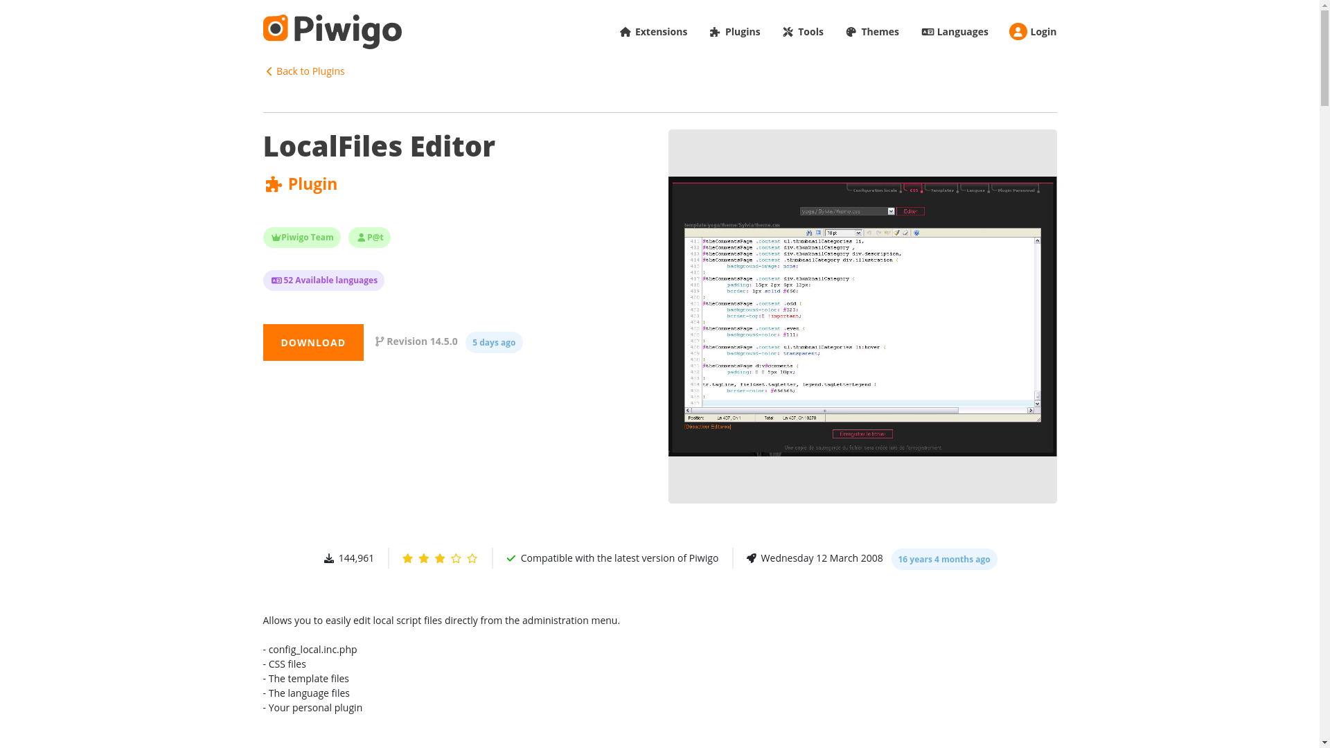 Screenshot of the LocalFiles Editor plugin landing page