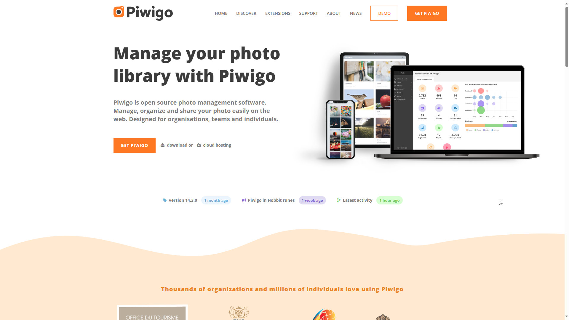 Screenshot of the Piwigo home page