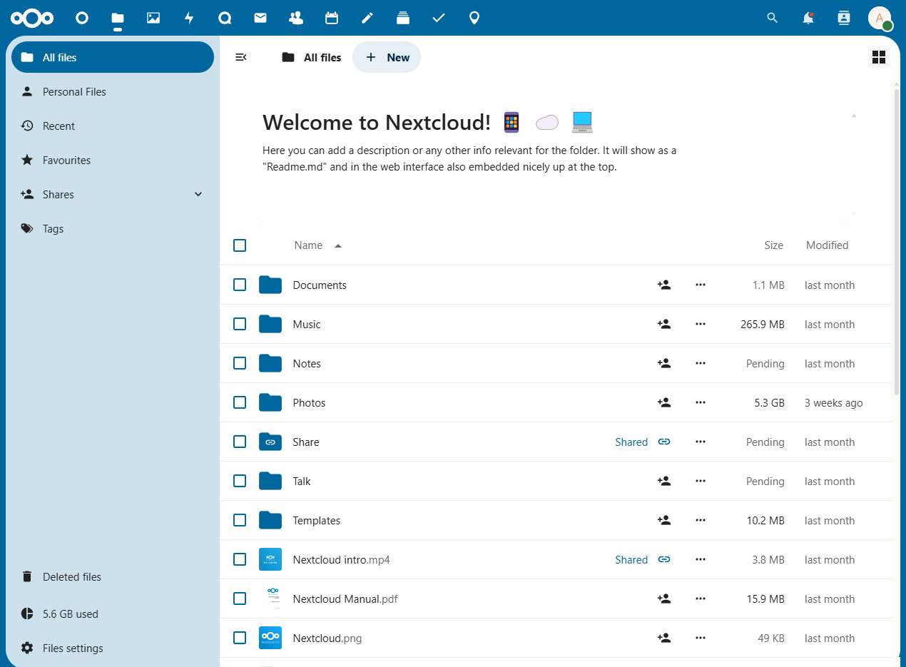 screenshot of the Nextcloud UI