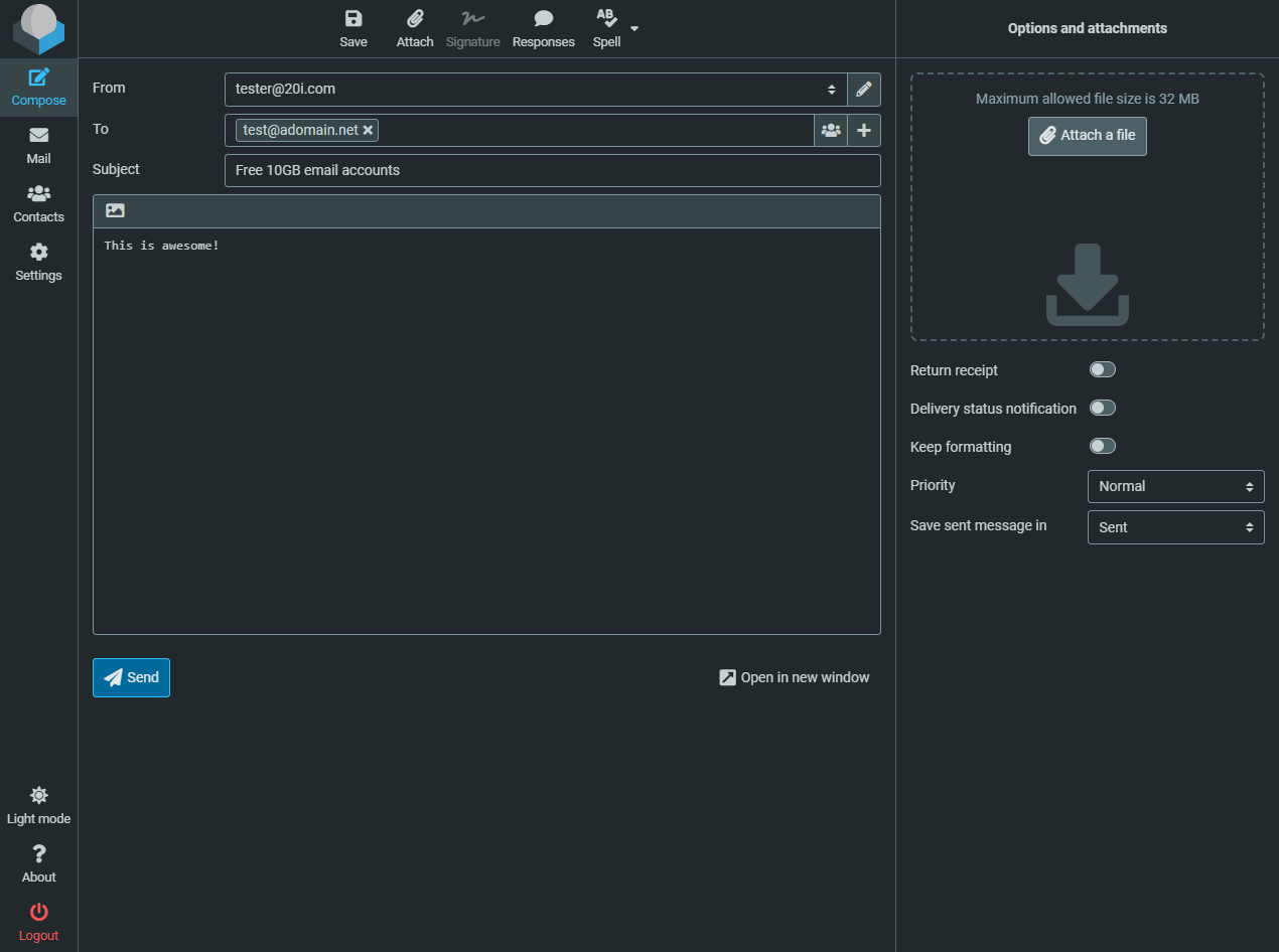 screenshot of Roundcube user interface