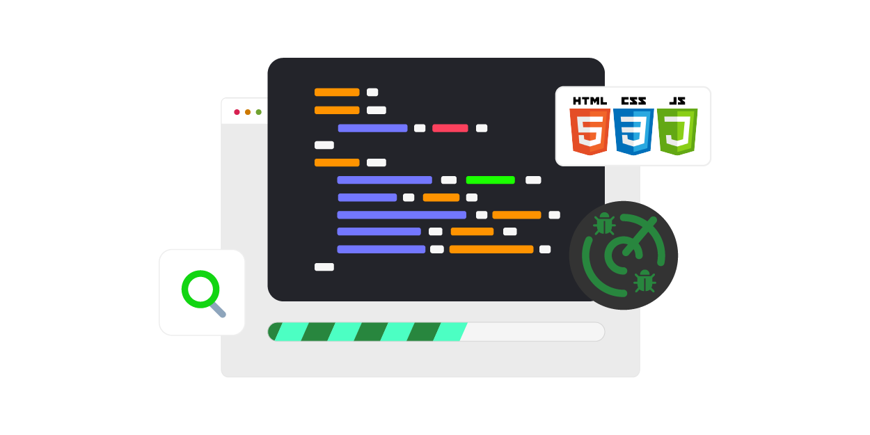 Graphical representation of a web page going through debugging