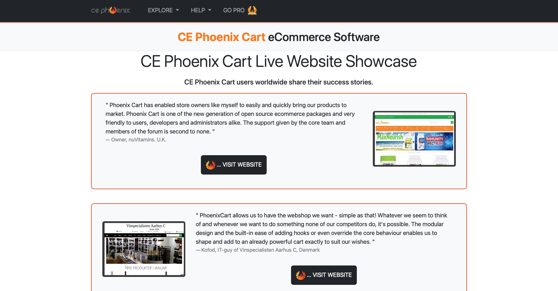 CE Phoenix Cart Live Website Showcase