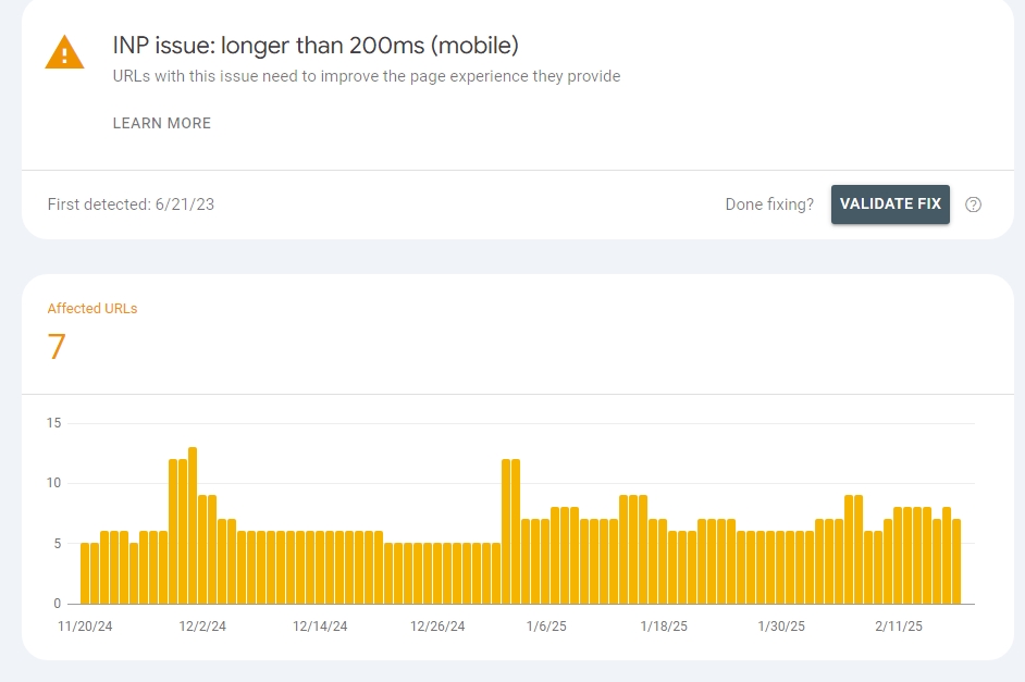 INP Search Console data